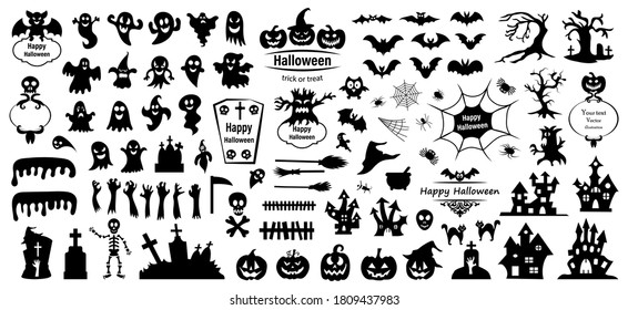 Set of silhouettes of Halloween on a white background. Vector illustration	