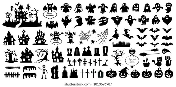 Set Silhouettes Halloween On White Background Stock Vector (Royalty ...