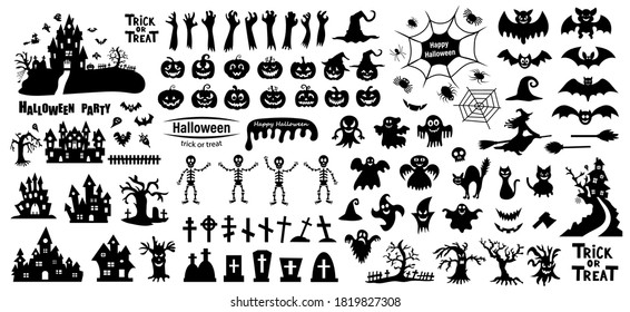 Set of silhouettes of Halloween on a white background. Vector illustration	