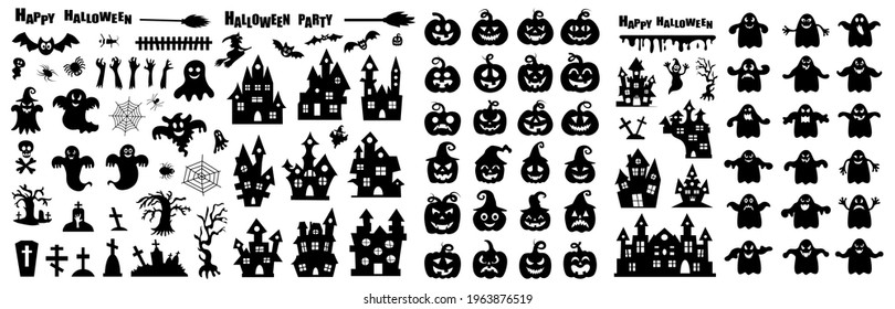 Set of silhouettes of Halloween on a white background. Vector illustration