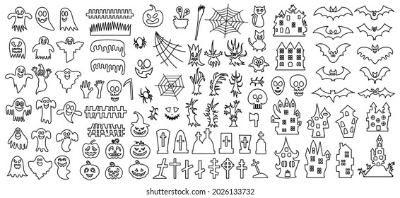Set of silhouettes of Halloween on a white background. Vector illustration.	