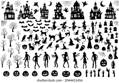 Set of silhouettes of Halloween on a white background