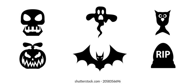 Set of silhouettes of Halloween on a white background. Vector illustration