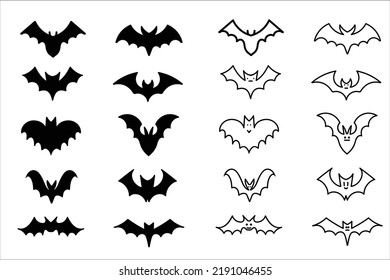 Set of silhouettes of Halloween on a white background. Vector illustration