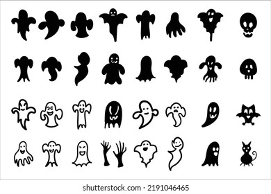 Set of silhouettes of Halloween on a white background. Vector illustration