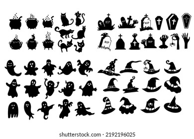 Set of silhouettes of Halloween on a white background.