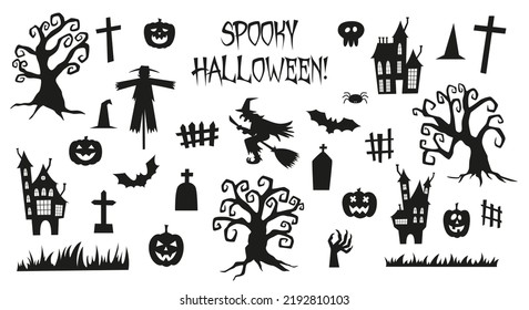Set of silhouettes for Halloween on a white background. Vector illustration