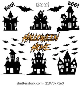 Set of silhouettes of Halloween on a white background. Vector illustration