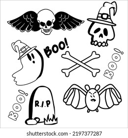 Set of silhouettes of Halloween on a white background. Vector illustration