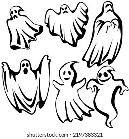 Set of silhouettes of Halloween on a white background. Vector illustration