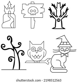 Set of silhouettes of Halloween on a white background. Vector illustration