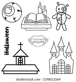 Set of silhouettes of Halloween on a white background. Vector illustration