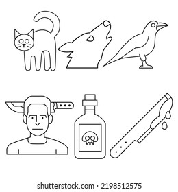 Set of silhouettes of Halloween on a white background. Vector illustration