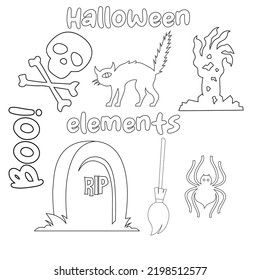 Set of silhouettes of Halloween on a white background. Vector illustration