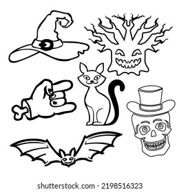 Set of silhouettes of Halloween on a white background. Vector illustration