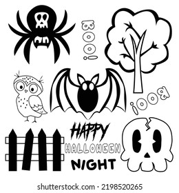Set of silhouettes of Halloween on a white background. Vector illustration