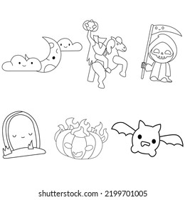 Set of silhouettes of Halloween on a white background. Vector illustration