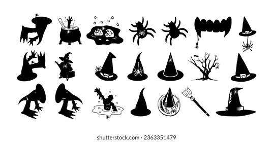 Set of silhouettes of Halloween on a white background vector illustration