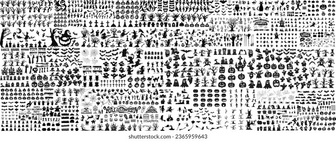 Set of silhouettes of Halloween on a white background. Vector illustration