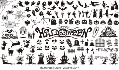 Set of silhouettes of Halloween on a white background. Vector illustration