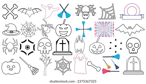 Set of silhouettes of Halloween on a white background. Halloween silhouette character set collection for celebration