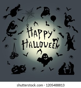 Set of silhouettes for Halloween party. Vector illustration.