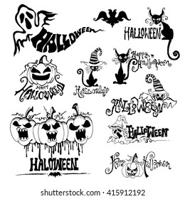 Set of silhouettes for Halloween party. vector doodle.