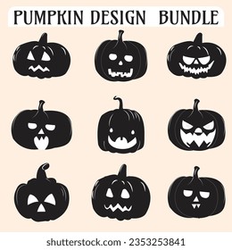 Satz Silhouettes Halloween Pumpkin-Bundle Vektorkunst, Clipart-Kürbis-Vektorelemente