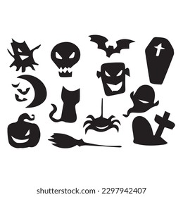 Set of silhouettes of Halloween. The shadow collection on Halloween. Set of icon for celebration. Vector illustration.