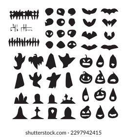 Set of silhouettes of Halloween. The shadow collection on Halloween. Set of icon for celebration. Vector illustration.