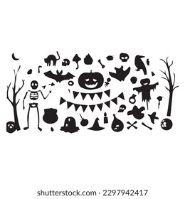 Set of silhouettes of Halloween. The shadow collection on Halloween. Set of icon for celebration. Vector illustration.