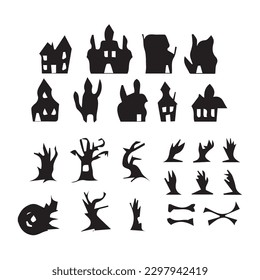 Set of silhouettes of Halloween. The shadow collection on Halloween. Set of icon for celebration. Vector illustration.