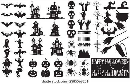 Set of silhouettes of Halloween Vector.