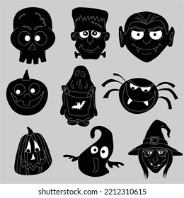 Set of silhouettes of Halloween. Vector illustration