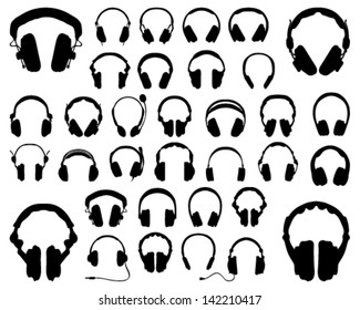 Set of silhouettes of headphones-vector