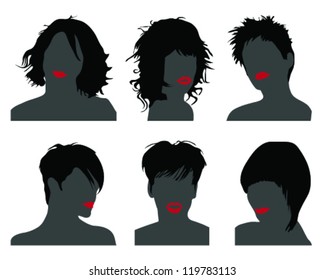 Set of silhouettes of heads 10,vector