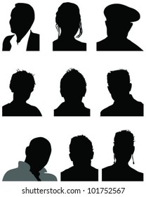 set of silhouettes of heads 2, vector