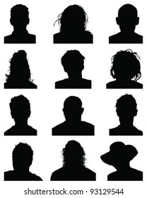 Set of silhouettes of heads 2,vector