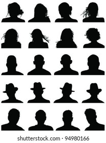 Set of silhouettes of heads 3,vector