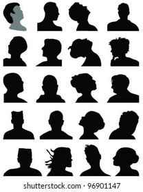Set of silhouettes of heads 4,vector