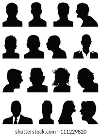 Set of silhouettes of heads 5,vector