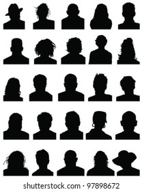 Set of silhouettes of heads 6,vector