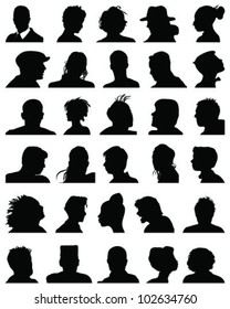 Set of silhouettes of heads 9,vector