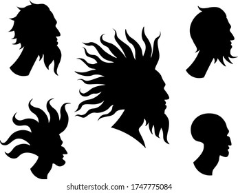 set of silhouettes of the heads of old people