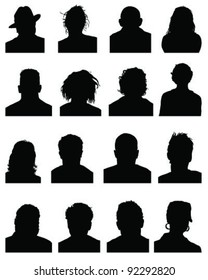 Set of silhouettes of heads,vector