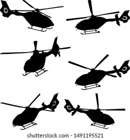 set of silhouettes of helicopter