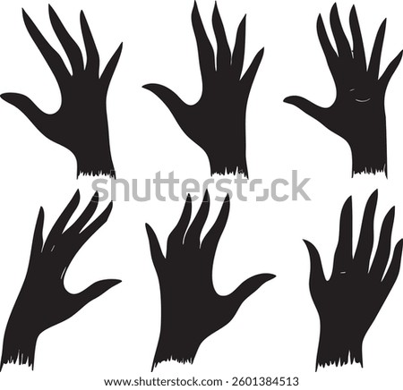 Set of silhouettes of hideous female hands