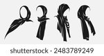 Set silhouettes of hijab collection. Vector illustration.