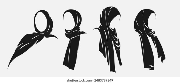 Set silhouettes of hijab collection. Vector illustration.