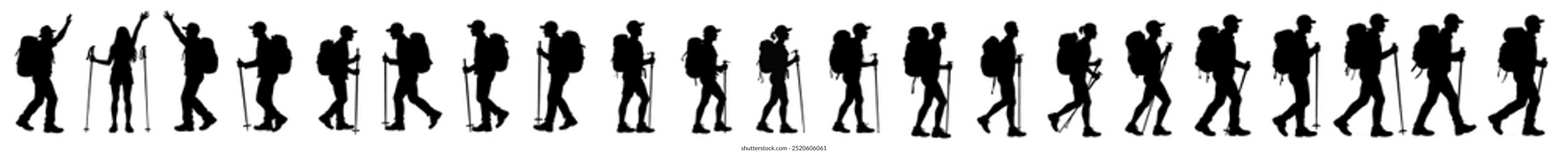 Set of silhouettes of hiking collection